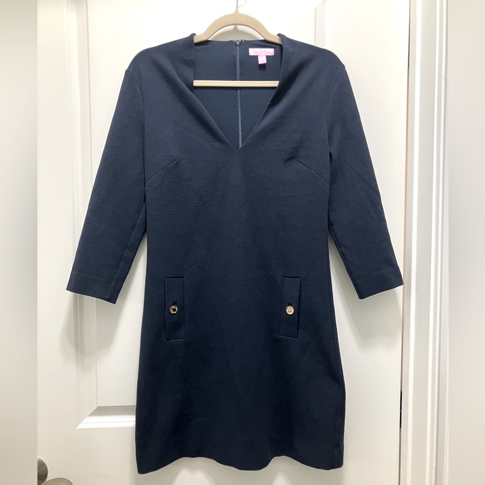 Lily Pulitzer textured mini dress with gold buttons